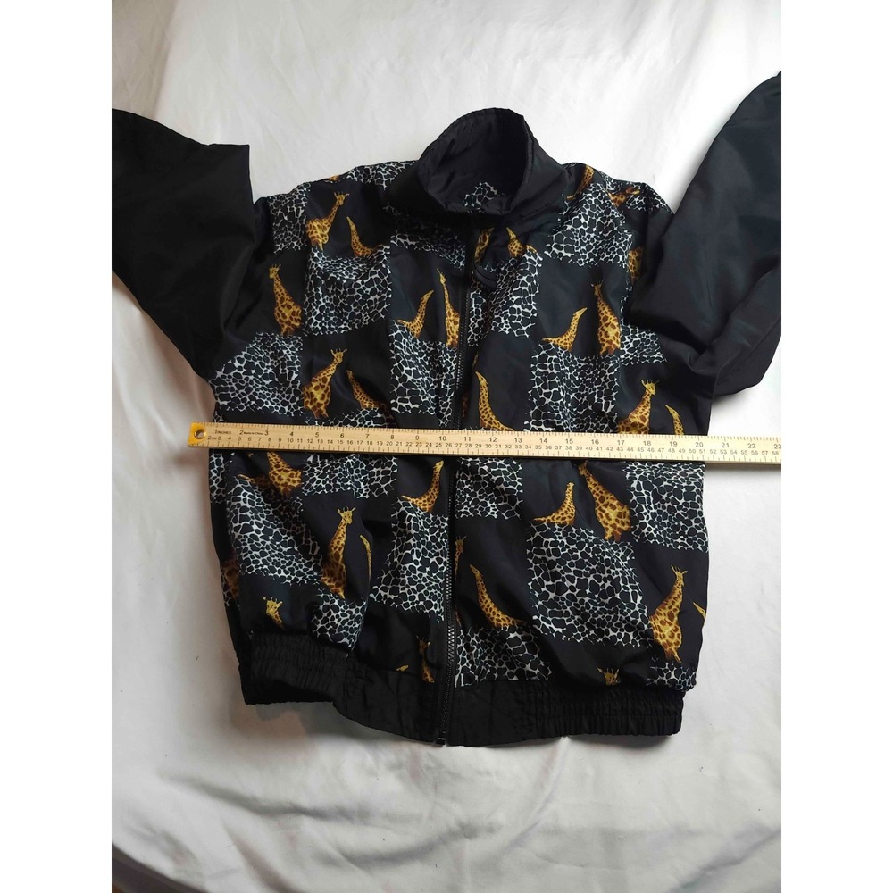 Vintage Argee Sports Windbreaker Jacket Mens Small Black Giraffe Print Full Zip - Picture 2 of 6
